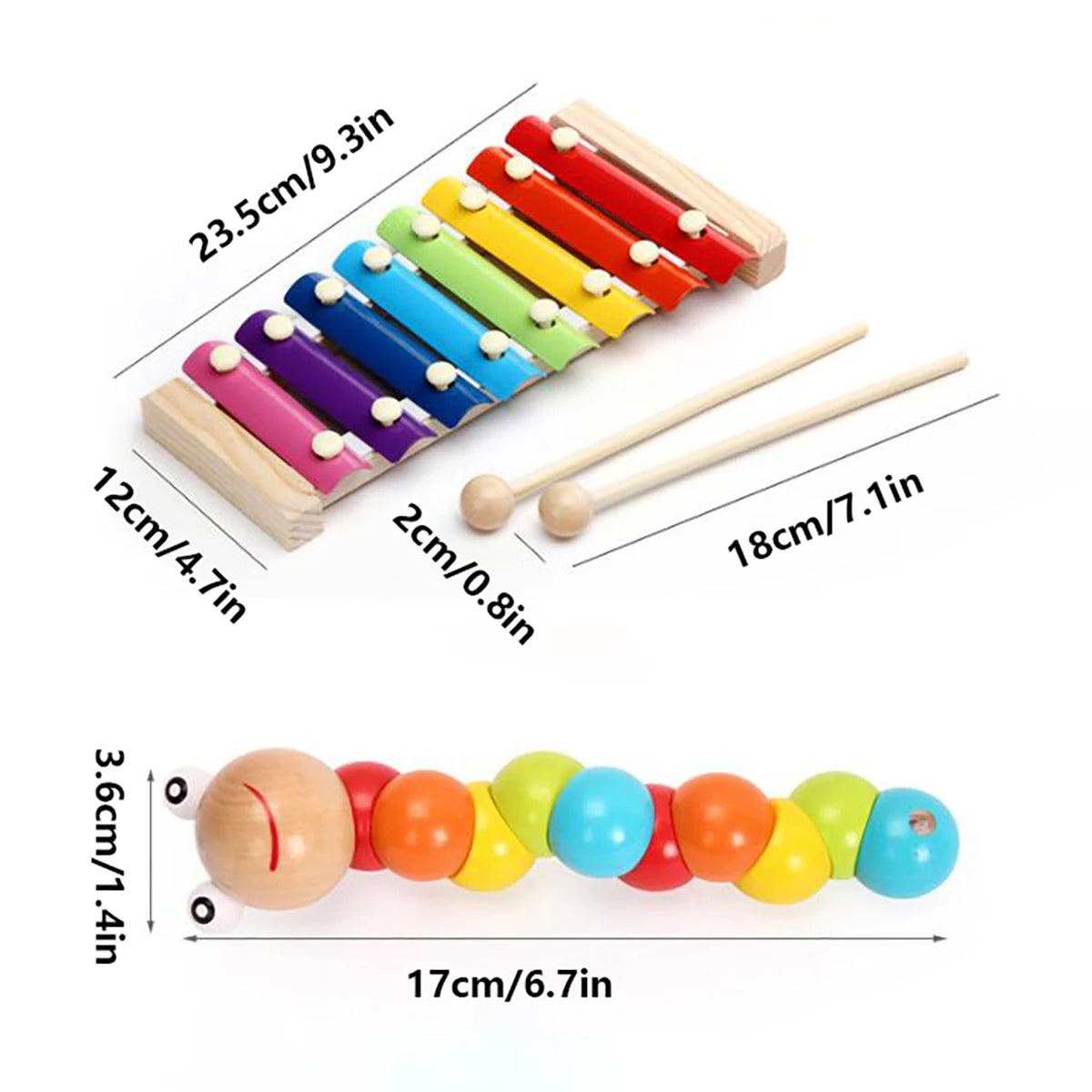 5PCS/6PCS Montessori Wooden Toy With Xylophone, Bell, Beads, Drum & Column Musical Instruments, Early Childhood Education Toy