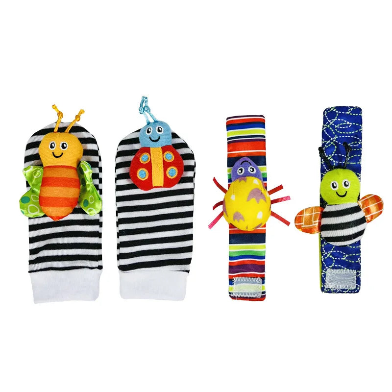 4PCS/SET Baby Rattle Toys Cute Stuffed Animals Wrist Rattle Foot Finder Socks 0~12 Months For Infant Boy Girl Newborn Gift