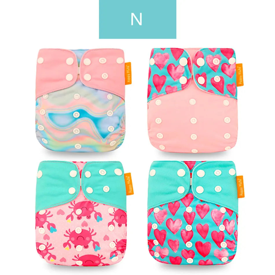 Happyflute 4Pcs/Set Baby Cloth Diaper Pocket Diaper Waterproof Cover Nappies Reusable Washable Adjustable Pocket Fashion Diapers