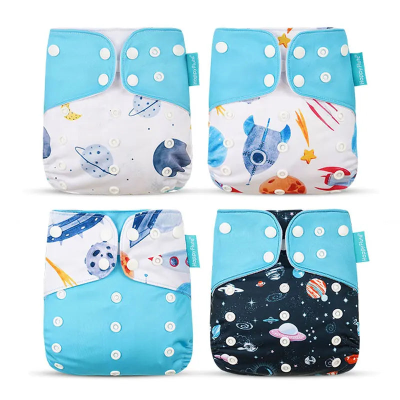 Happyflute 4Pcs/Set Baby Cloth Diaper Pocket Diaper Waterproof Cover Nappies Reusable Washable Adjustable Pocket Fashion Diapers