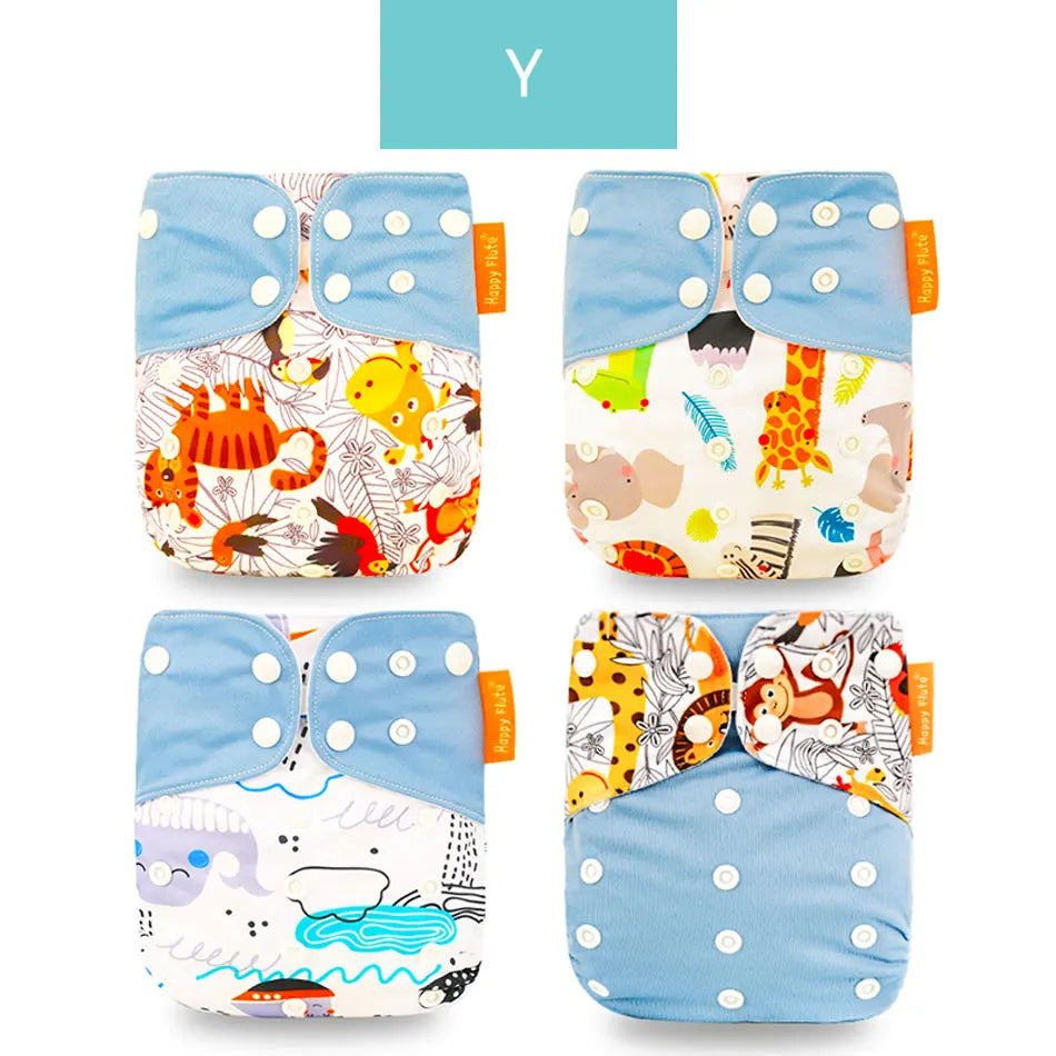 Happyflute 4Pcs/Set Baby Cloth Diaper Pocket Diaper Waterproof Cover Nappies Reusable Washable Adjustable Pocket Fashion Diapers