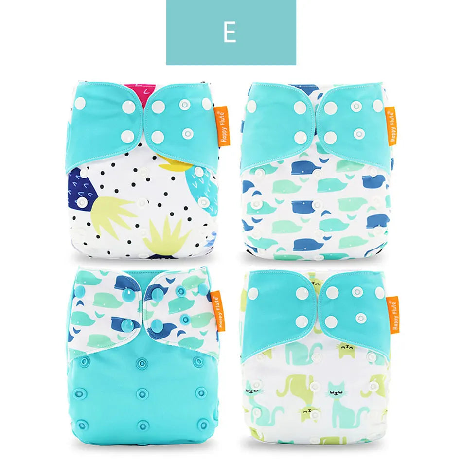 Happyflute 4Pcs/Set Baby Cloth Diaper Pocket Diaper Waterproof Cover Nappies Reusable Washable Adjustable Pocket Fashion Diapers