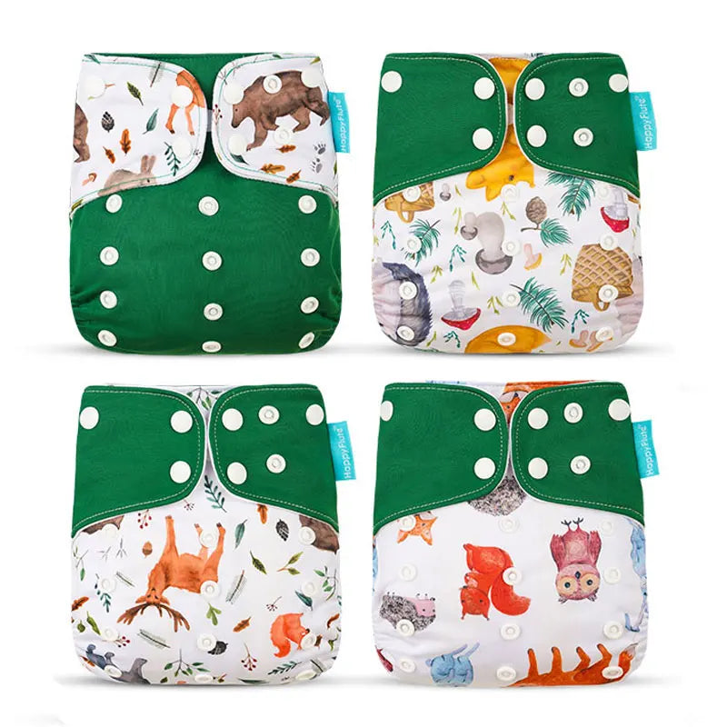 Happyflute 4Pcs/Set Baby Cloth Diaper Pocket Diaper Waterproof Cover Nappies Reusable Washable Adjustable Pocket Fashion Diapers