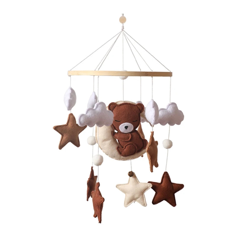 Crib Mobile Baby Wooden Bed Bell Baby Rattles Soft Felt Cartoon Bear Toys Hanger Crib Mobile Bed Bell Wood Toy Bracket Kid Gifts