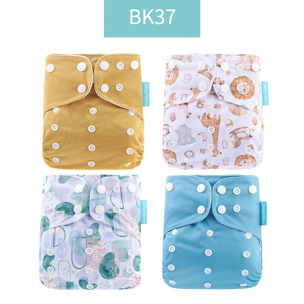 Happyflute 4Pcs/Set Baby Cloth Diaper Pocket Diaper Waterproof Cover Nappies Reusable Washable Adjustable Pocket Fashion Diapers