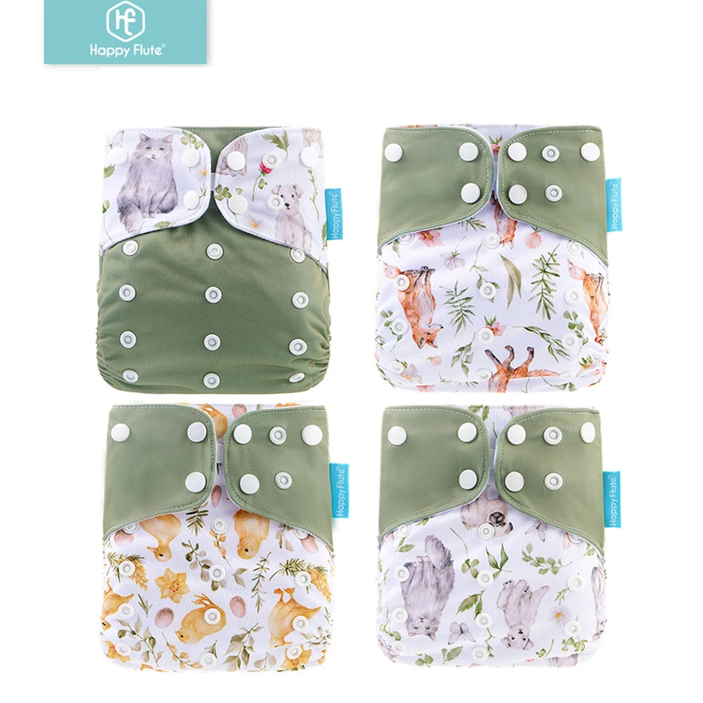 Happyflute 4Pcs/Set Baby Cloth Diaper Pocket Diaper Waterproof Cover Nappies Reusable Washable Adjustable Pocket Fashion Diapers