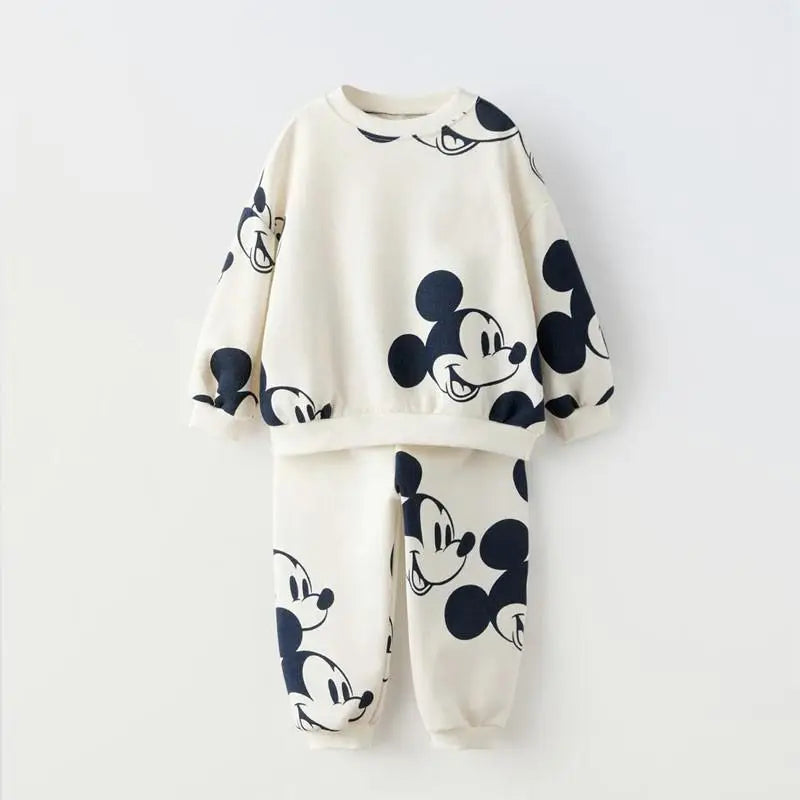 Mickey Full Print Sweatshirt +Pants Casual Fashion Long Sleeve Outfits Children Boys Round Neck Tops Loose Trousers 2 Piece/Set