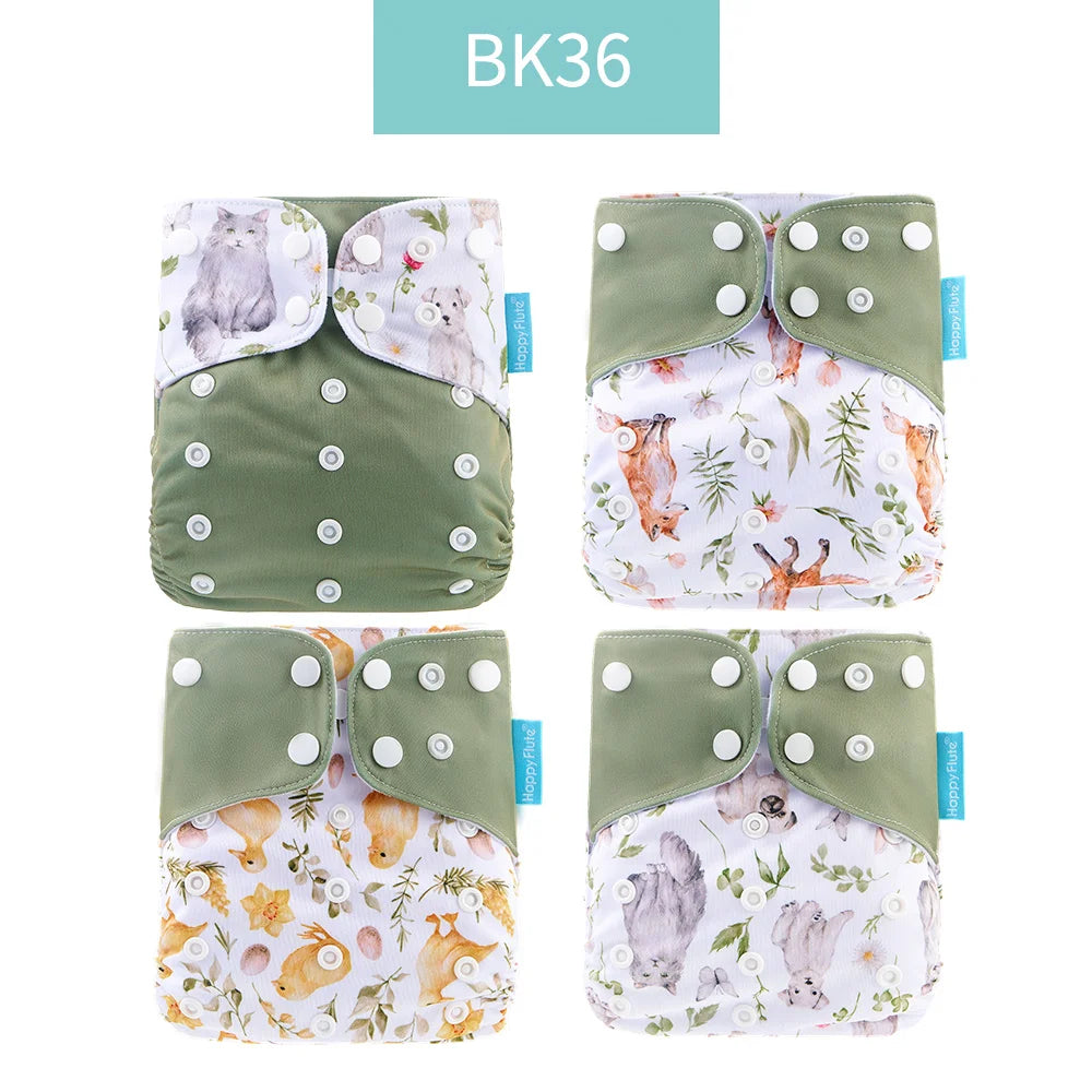 Happyflute 4Pcs/Set Baby Cloth Diaper Pocket Diaper Waterproof Cover Nappies Reusable Washable Adjustable Pocket Fashion Diapers