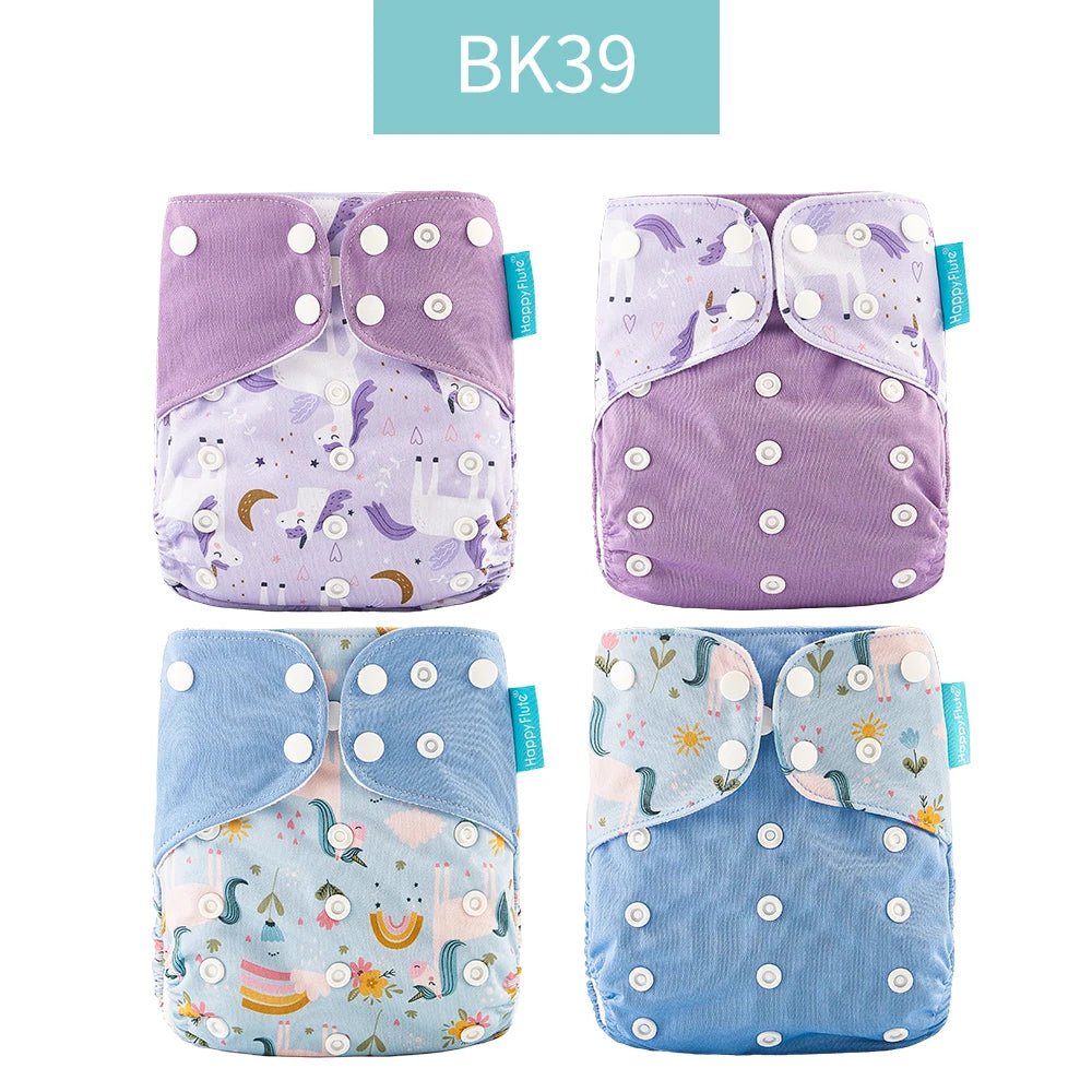 Happyflute 4Pcs/Set Baby Cloth Diaper Pocket Diaper Waterproof Cover Nappies Reusable Washable Adjustable Pocket Fashion Diapers