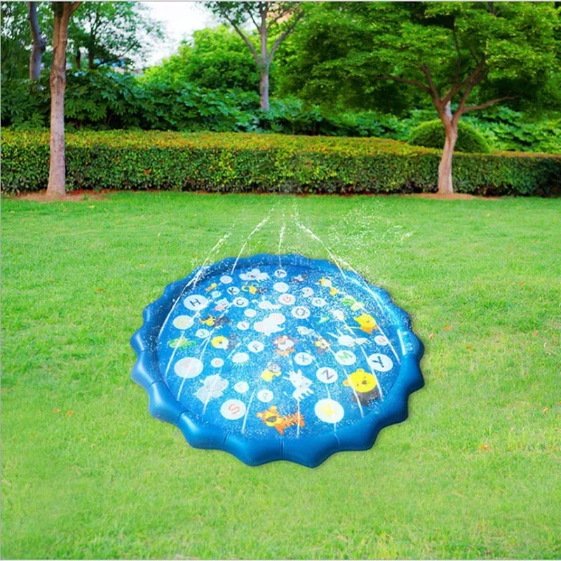 100/170cm Kids Sprinkler Play Pad Mat Outdoor Lawn Beach Letters Inflatable Water Spray Water Games Beach Mat Cushion