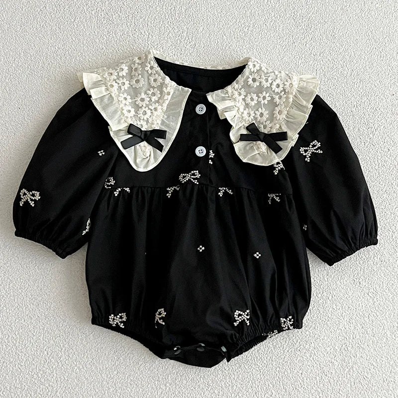 Autumn Newborn Infant Baby Girls Romper Baby Clothes Embroidered Bow Princess Cotton Rompers Lace Kids Baby Jumpsuit Playsuit