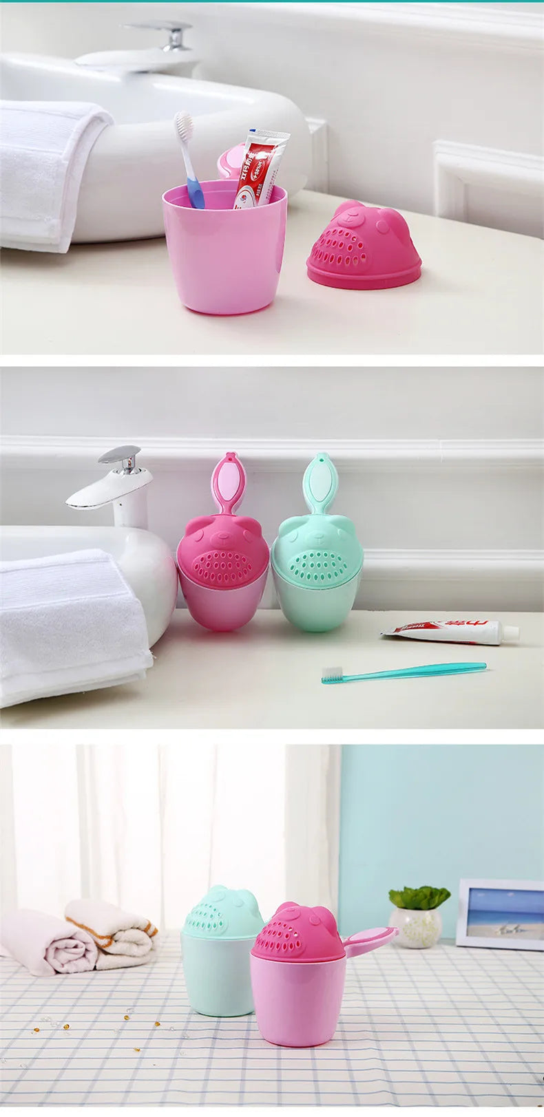 Cute Baby Bath Caps Toddle Shampoo Cup Children Bathing Bailer Baby Shower Spoons Washing Hair Cup Kids Bath Tool