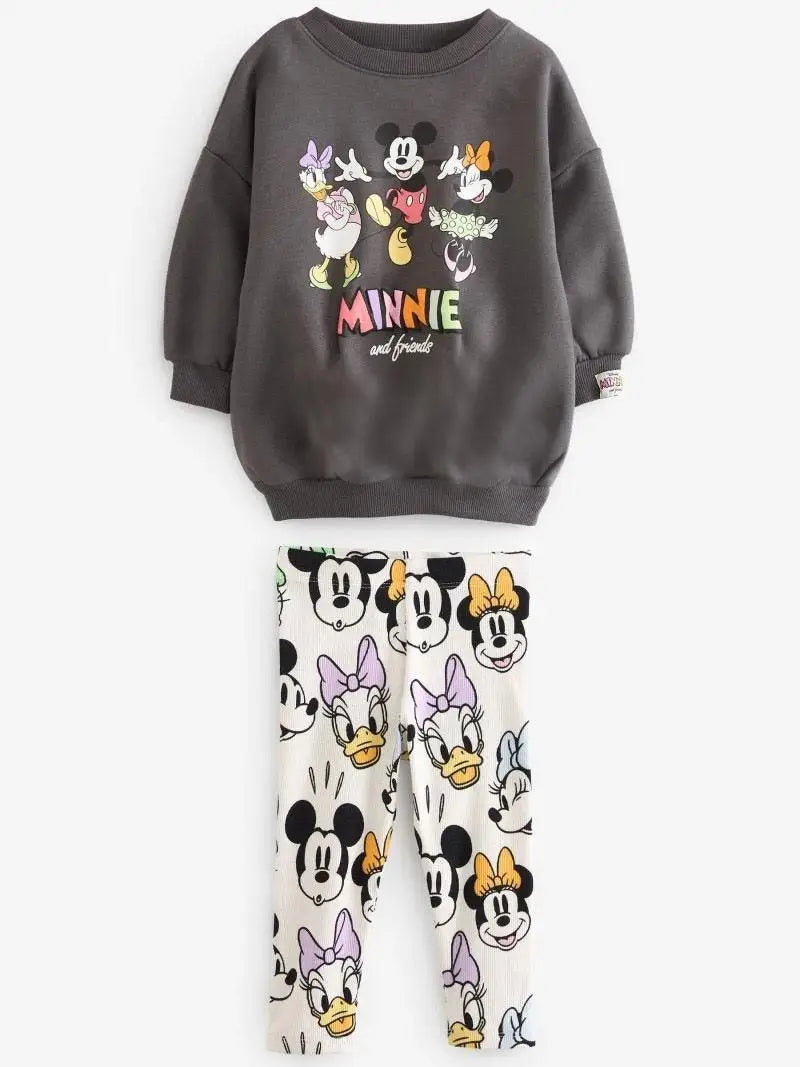 Mickey Full Print Sweatshirt +Pants Casual Fashion Long Sleeve Outfits Children Boys Round Neck Tops Loose Trousers 2 Piece/Set