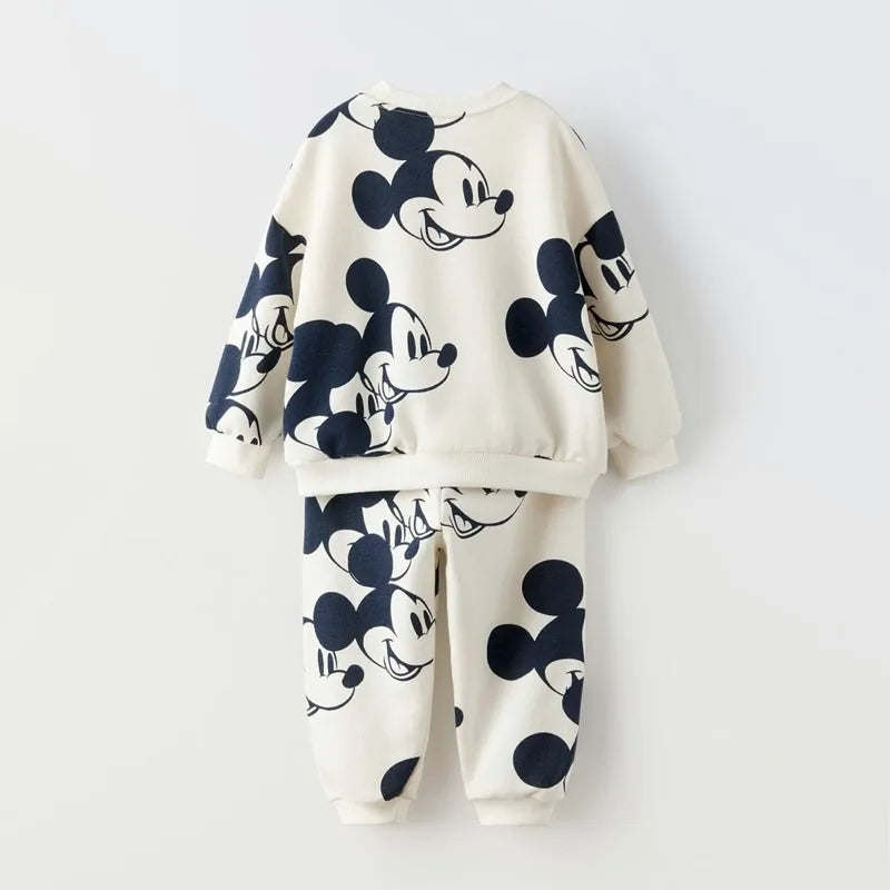 Mickey Full Print Sweatshirt +Pants Casual Fashion Long Sleeve Outfits Children Boys Round Neck Tops Loose Trousers 2 Piece/Set