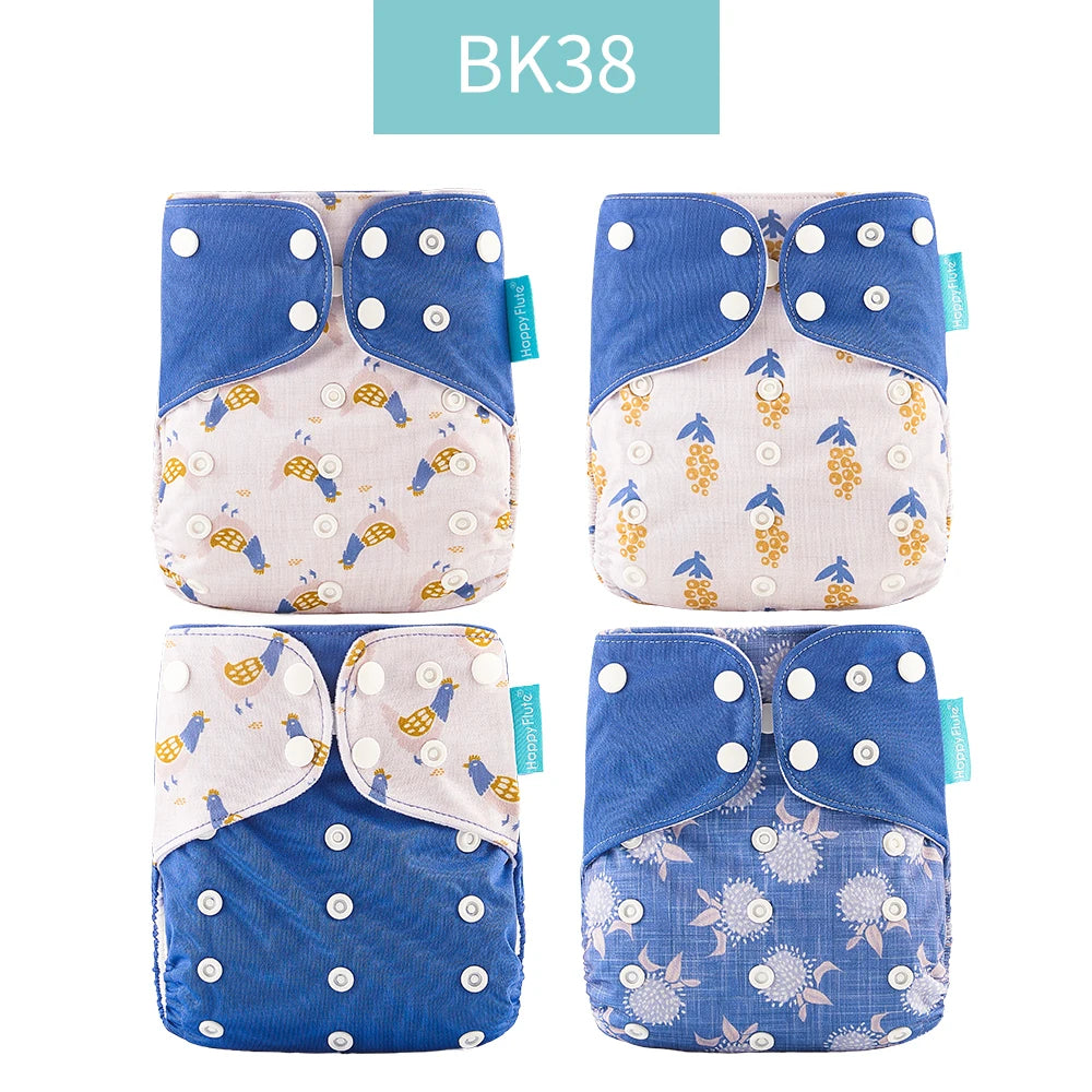 Happyflute 4Pcs/Set Baby Cloth Diaper Pocket Diaper Waterproof Cover Nappies Reusable Washable Adjustable Pocket Fashion Diapers