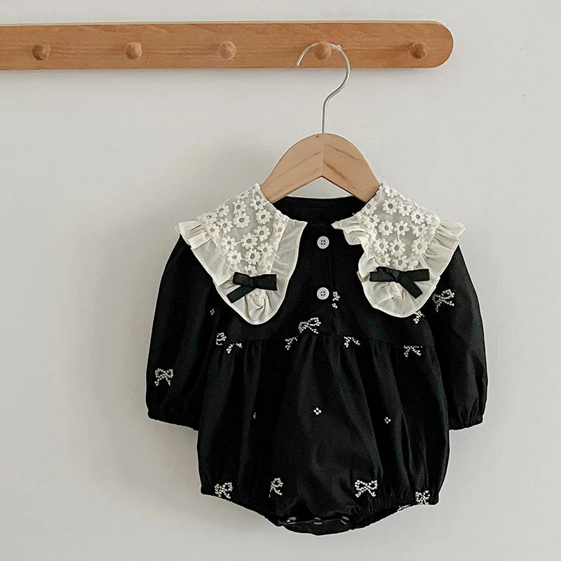 Autumn Newborn Infant Baby Girls Romper Baby Clothes Embroidered Bow Princess Cotton Rompers Lace Kids Baby Jumpsuit Playsuit