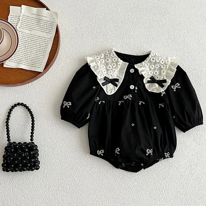 Autumn Newborn Infant Baby Girls Romper Baby Clothes Embroidered Bow Princess Cotton Rompers Lace Kids Baby Jumpsuit Playsuit