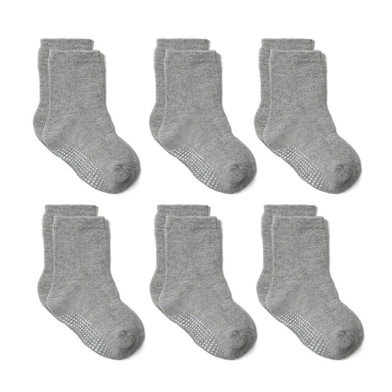 6 Pairs/Lot Fashion Children Socks Grip Crew Socks with Non Slip/Anti Skid Soles for Baby Infants Toddlers Kids Boys Girls 0-7y