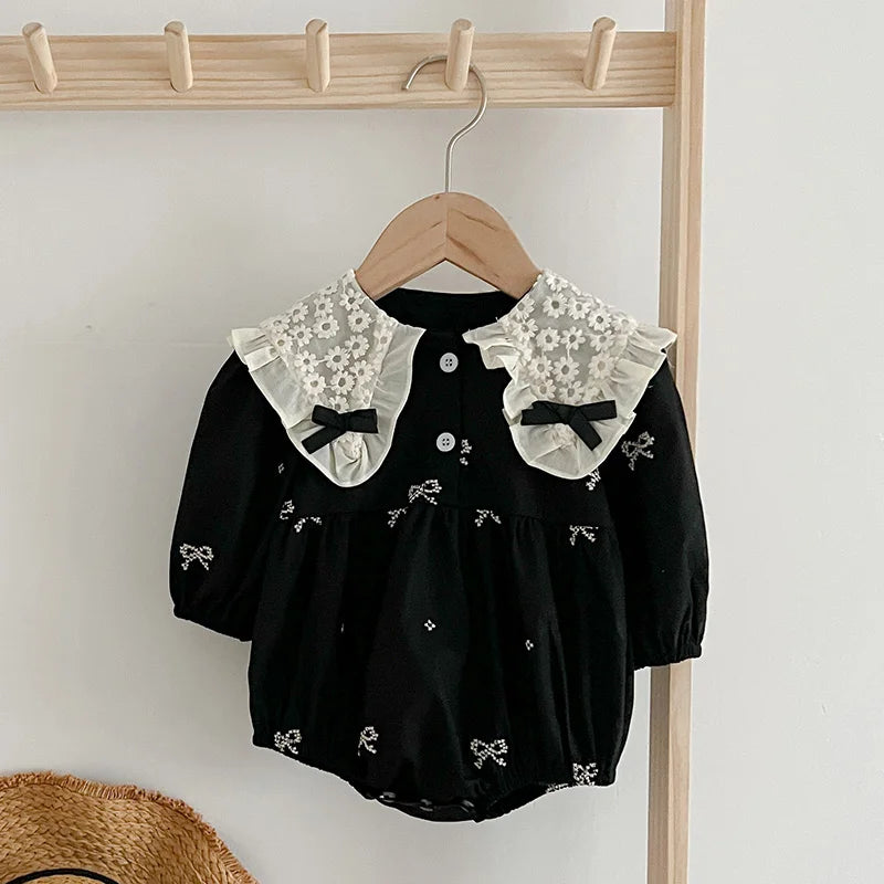 Autumn Newborn Infant Baby Girls Romper Baby Clothes Embroidered Bow Princess Cotton Rompers Lace Kids Baby Jumpsuit Playsuit