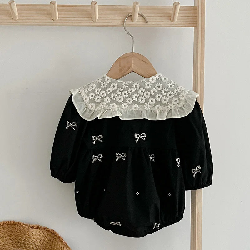 Autumn Newborn Infant Baby Girls Romper Baby Clothes Embroidered Bow Princess Cotton Rompers Lace Kids Baby Jumpsuit Playsuit