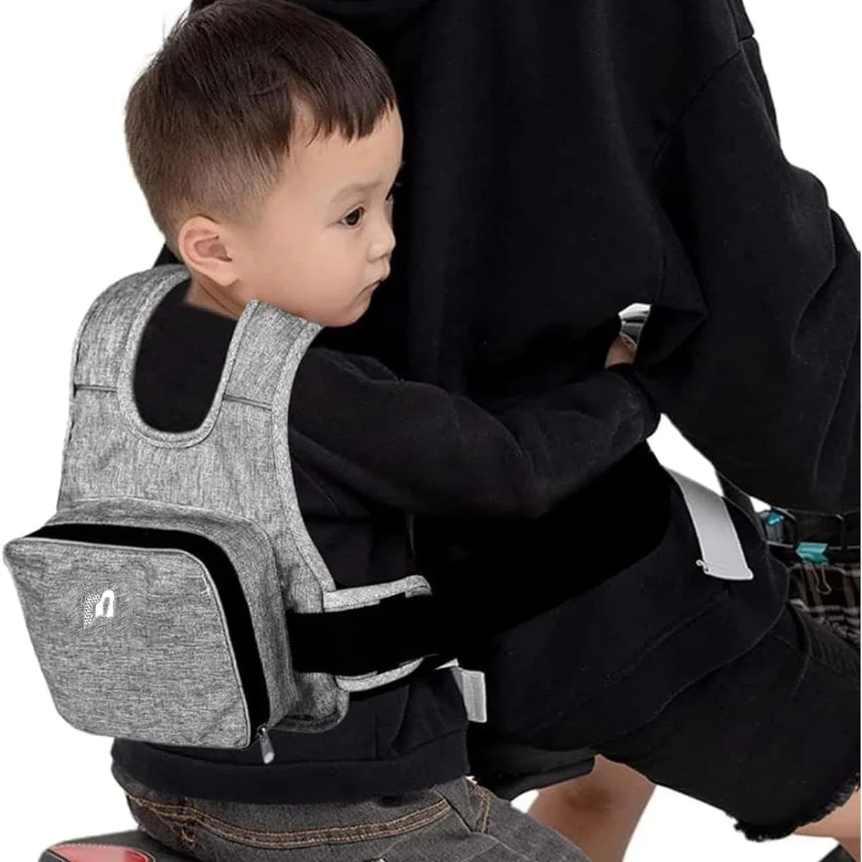 Child Motorcycle Safety Harness with Storage Bag Adjustable Breathable Shoulder Straps for Children Kids Motorbike Seat Belt