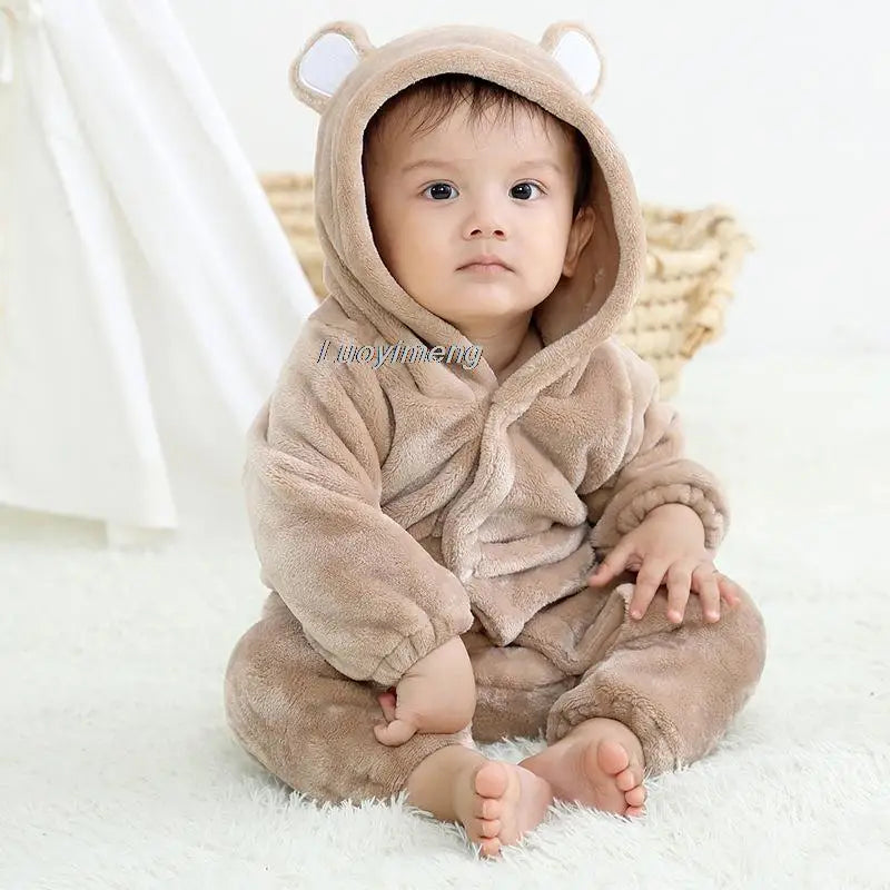 Baby Rompers Winter Costume Flannel for Girls Boys Jumpsuit Toddler Infant Clothes Kids Overall Animals Rabbit Bebe 3 6 9 12 18M