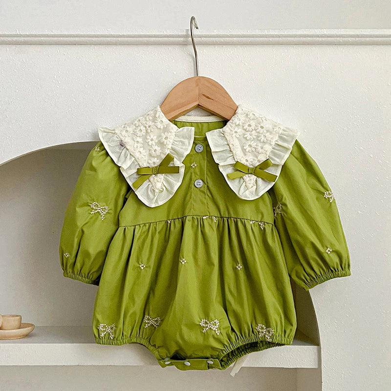 Autumn Newborn Infant Baby Girls Romper Baby Clothes Embroidered Bow Princess Cotton Rompers Lace Kids Baby Jumpsuit Playsuit