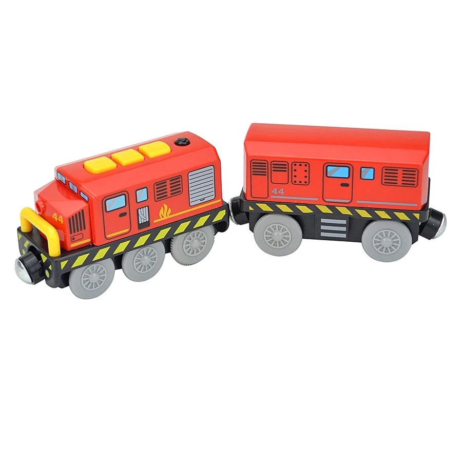 Kid Magnetic Electric Train Car Locomotive Wooden Track Slot Diecast Railway With Two Carriages Wood Toy Gift